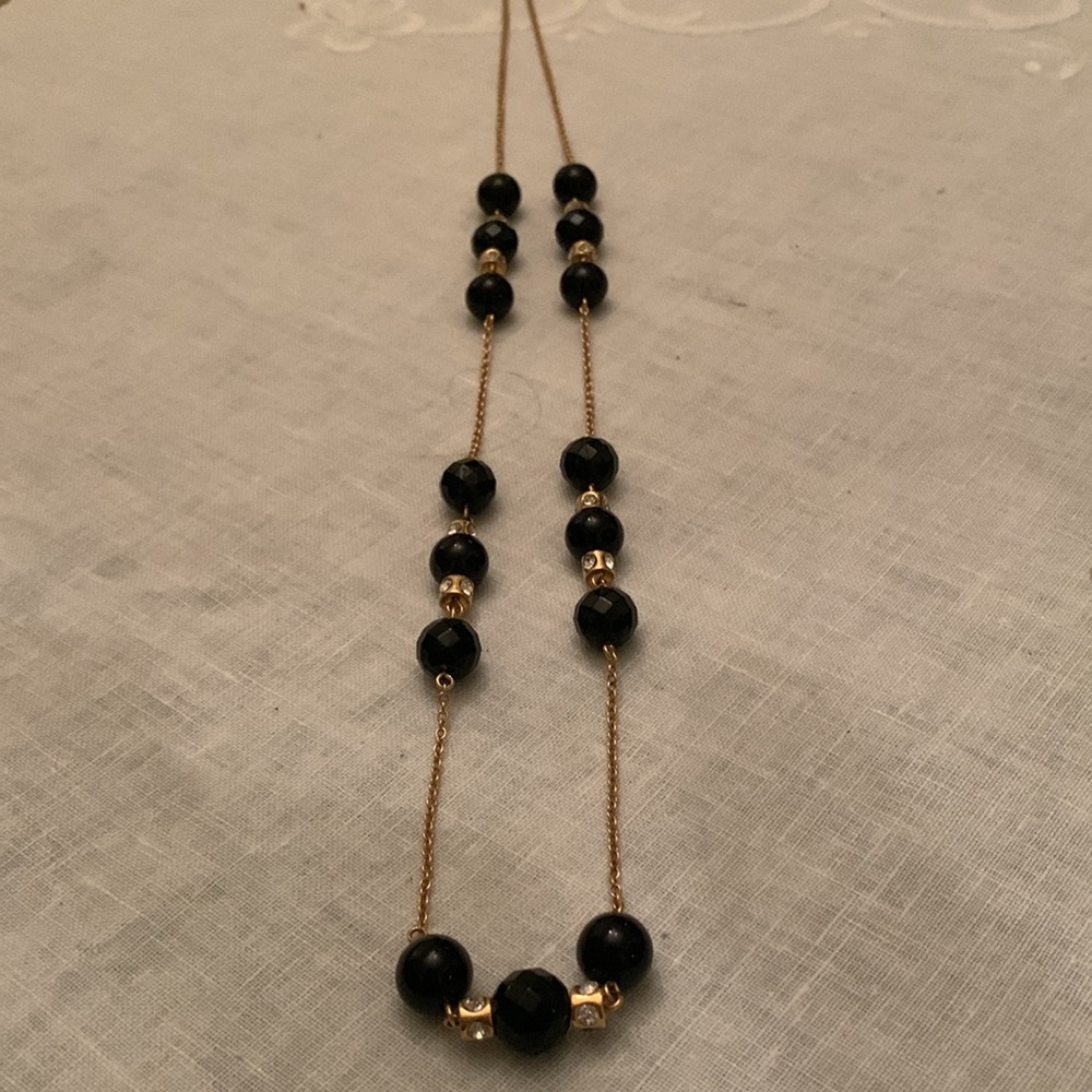 Kate Spade long necklace with black balls and crystal embellishments